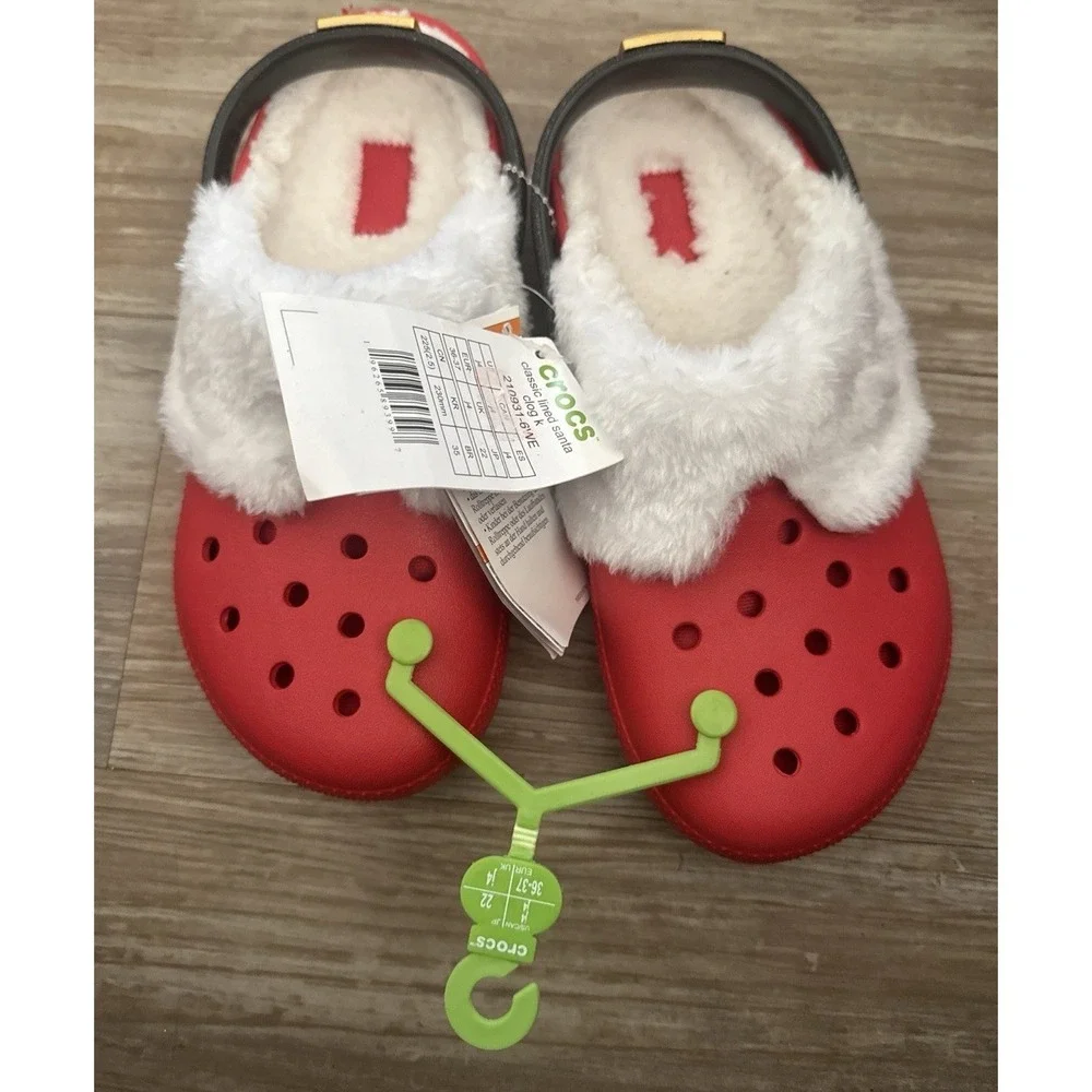 Crocs Classic Lined Santa Christmas Clogs Youth cozy winter Children's‎ 9